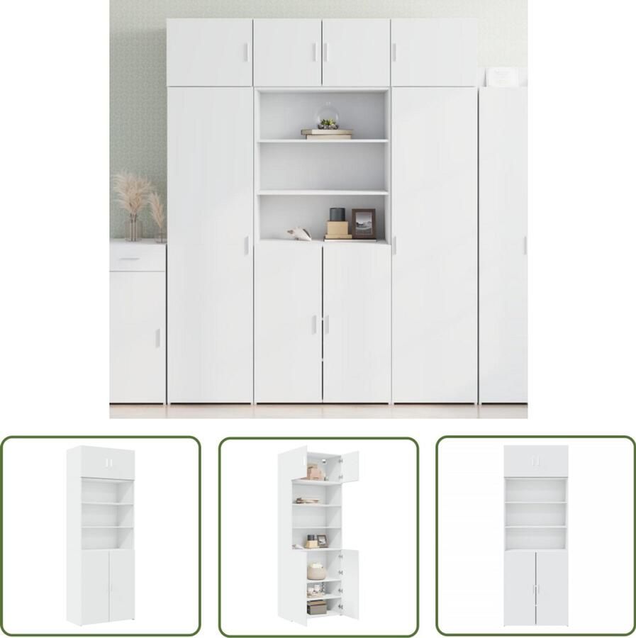 The Living Store Opbergkast 80x42 5x225 cm bewerkt hout wit Opslagkast Houten Kast Witte Kast Opbergvakken Multifunctioneel Meubilair