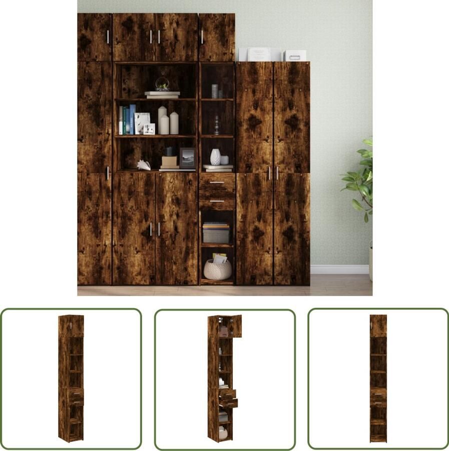 The Living Store Opbergkast smal 30x42 5x225 cm bewerkt hout gerookt eikenkleur Opslagkast Houten Kast Opbergruimte Slimme Oplossingen Multifunctioneel Meubilair