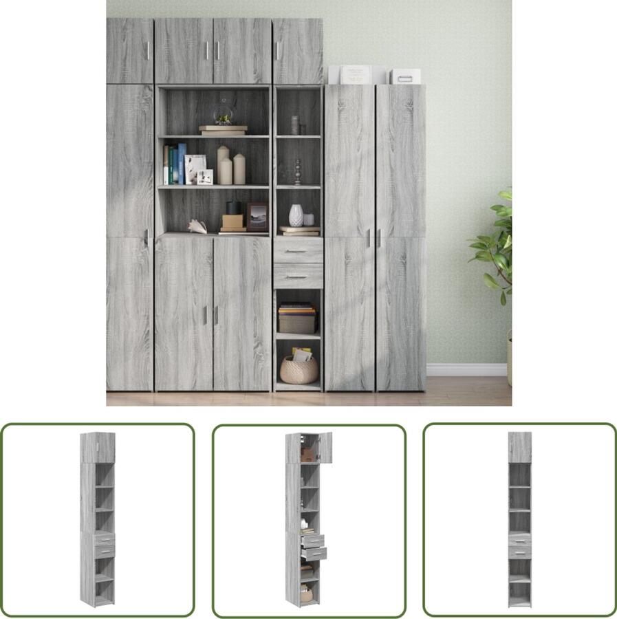 The Living Store Opbergkast smal 30x42 5x225 cm bewerkt hout grijs sonoma eiken Smale Opbergkast Hoge Opbergkast Opbergkasten Houten Opbergkast Grijze Opbergkast