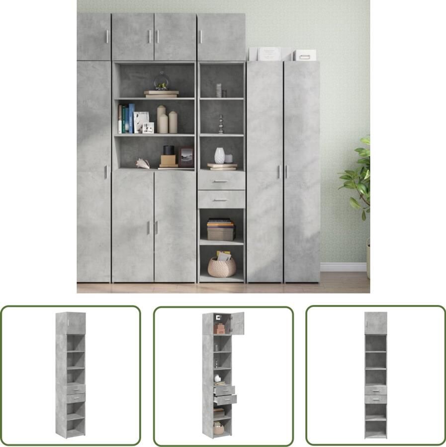 The Living Store Opbergkast smal 40x42 5x225 cm bewerkt hout betongrijs Opslagkast Houten Kast Opbergruimte Slimme Oplossingen Multifunctioneel Meubilair