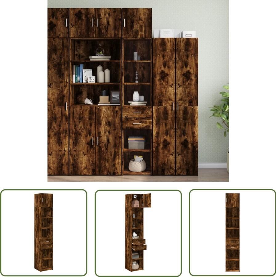 The Living Store Opbergkast smal 40x42 5x225 cm bewerkt hout gerookt eikenkleur Opslagkast Houten Kast Opbergruimte Slimme Oplossingen Smals Meubilair