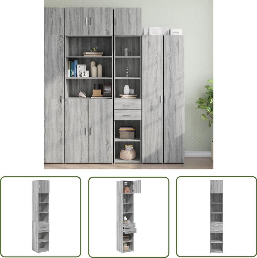 The Living Store Opbergkast smal 40x42 5x225 cm bewerkt hout grijs sonoma eiken Opslagkast Houten Kast Grijze Kast Slimme Opbergoplossingen Opbergruimte