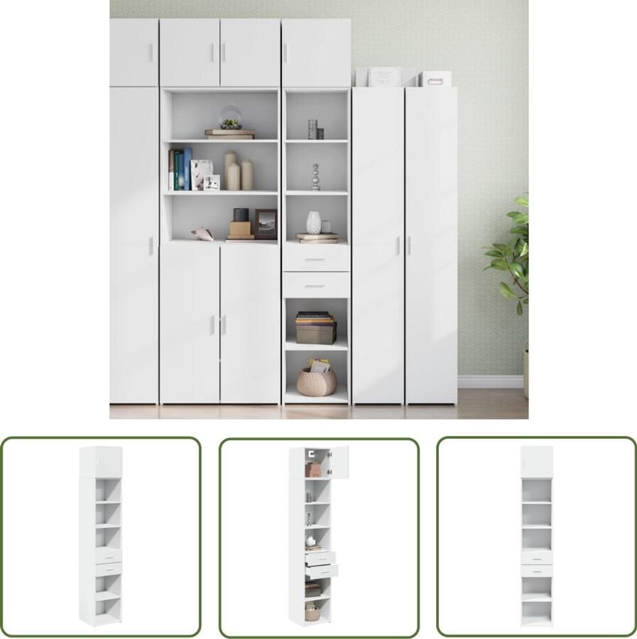 The Living Store Opbergkast smal 40x42 5x225 cm bewerkt hout wit Hoge Kast Opbergkast Houten Kast Wit Kast Smalle Kast