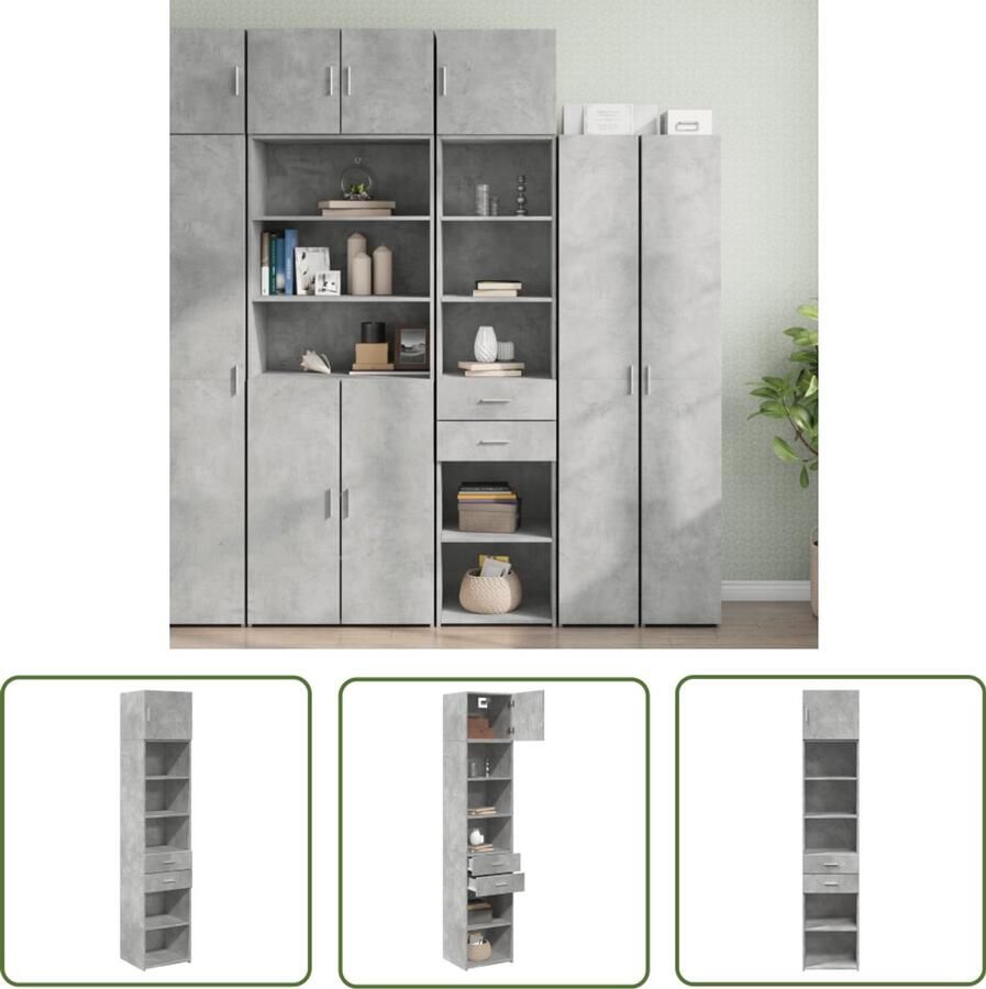 The Living Store Opbergkast smal 45x42 5x225 cm bewerkt hout betongrijs Opslagkast Houten Kast Betonnen Kast Slimme Opbergoplossingen Hoge Kast