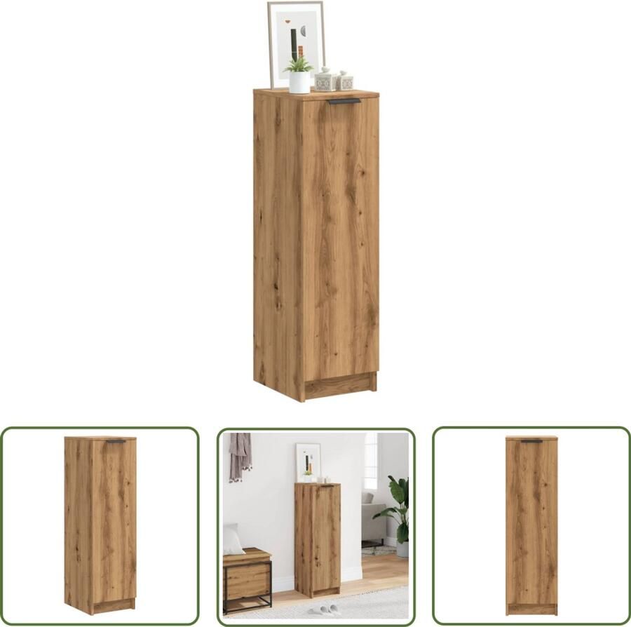 The Living Store Schoenenkast 29 5x35x100 5 cm bewerkt hout artisanaal eiken Schoenenkast Houten Kast Bergruimte Organisatie Schoenuitlegger