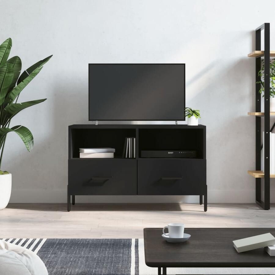 VidaXL Tv-meubel 80x36x50 cm Bewerkt hout Zwart Televisiesecretaris Tv Kast Mediakast Houten Tv Meubel Zwarte Tv Kast Tv Tafel - Foto 2