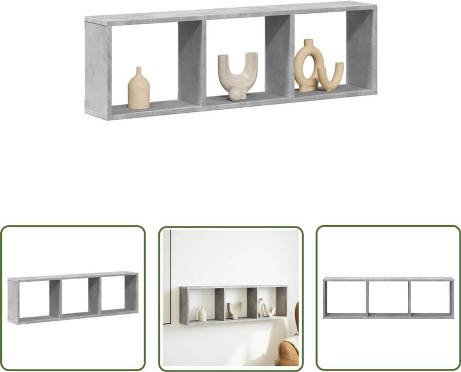 VidaXL Wandkast 100x16x30 cm bewerkt hout betongrijs Wandkast Houten Kast Bergruimte Opslagoplossing Minimalistisch Design