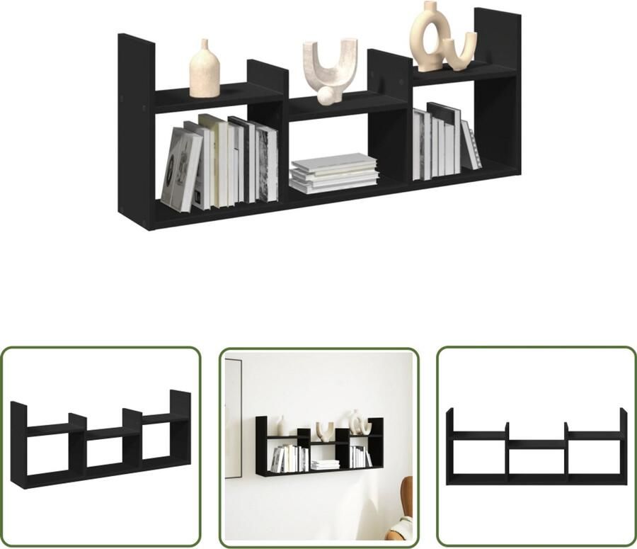 The Living Store Wandkast 100x18x40 cm bewerkt hout zwart Wandkast Houten Kast Zwarte Kast Opbergkast Minimalistische Kast