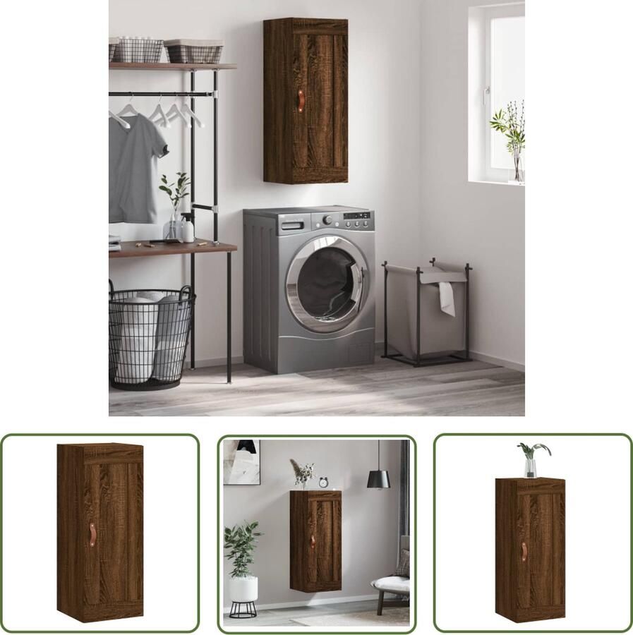 The Living Store Wandkast 34 5x34x90 cm bewerkt hout bruin eikenkleur Wandkast Houten Kast Opbergkast Bruine Eiken Kastdeur