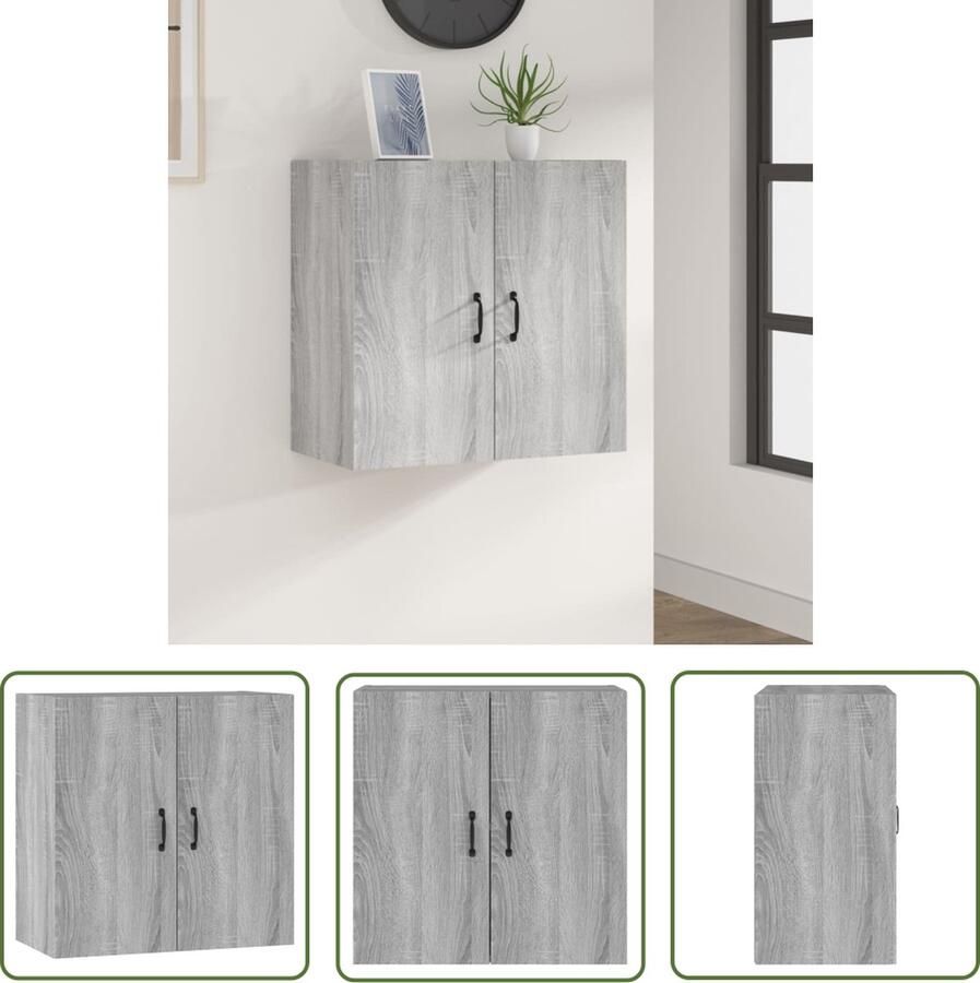 The Living Store Wandkast Meubilair Afmeting- 60x31x60cm Kleur- Grijs sonoma eiken Materiaal- Bewerkt hout Wandkast Houten Kast Grijze Kast Opbergkast Salontafel - Foto 2
