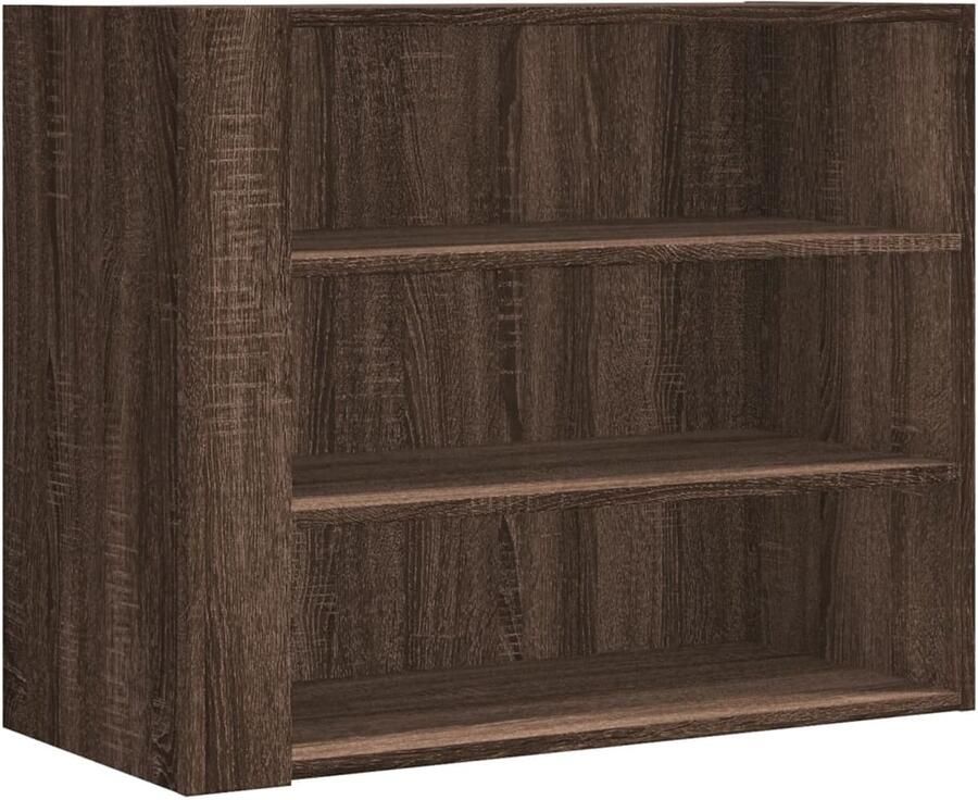 The Living Store Wandkast 75x35x60 cm bewerkt hout bruin eikenkleurig Wandkast Houten Kast Bergruimte Opbergvakken Bruine Eiken Kleur
