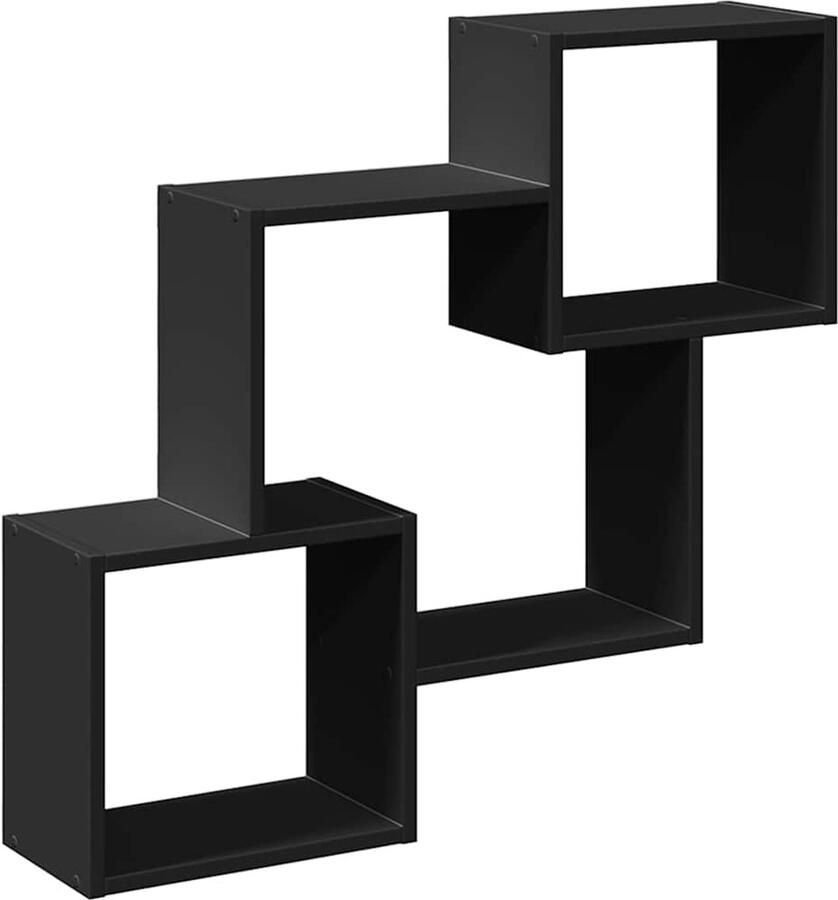The Living Store Wandkast 78x18x71 cm bewerkt hout zwart Wandkast Houten Kast Zwarte Kast Opbergkast Zwevende Kast