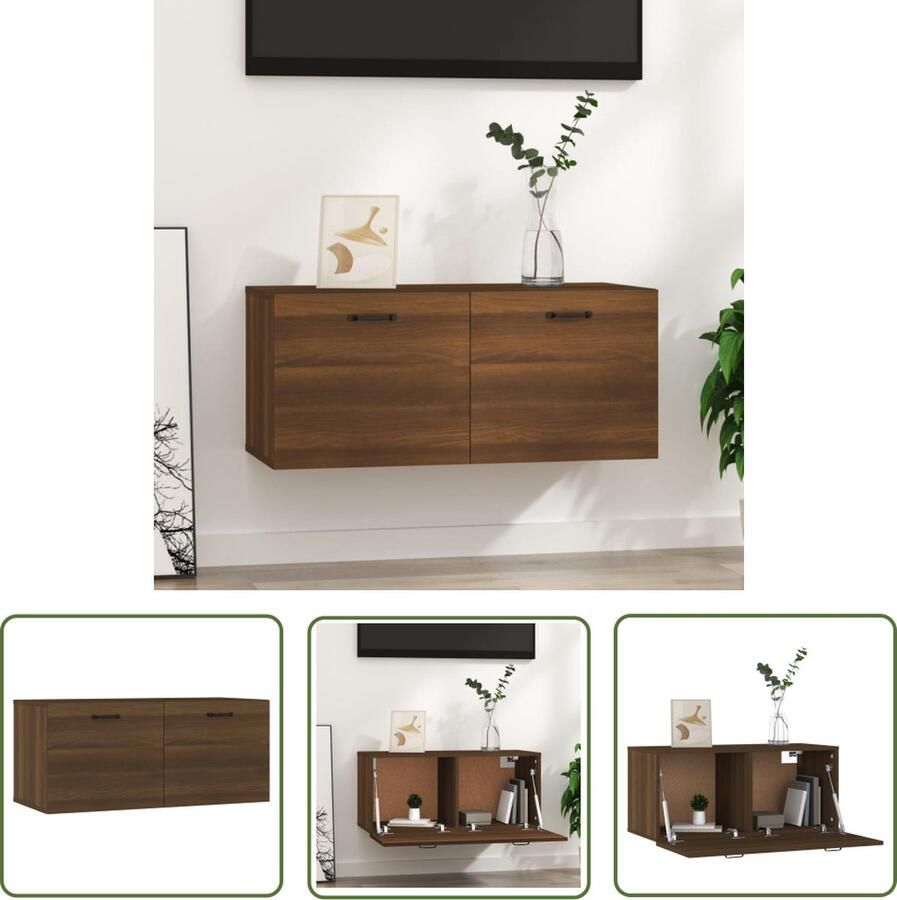 The Living Store Wandkast 80x35x36 5 cm bewerkt hout bruin eikenkleur Wandkast Houten Kast Bruine Eiken Meubels Opbergkast Hangkast