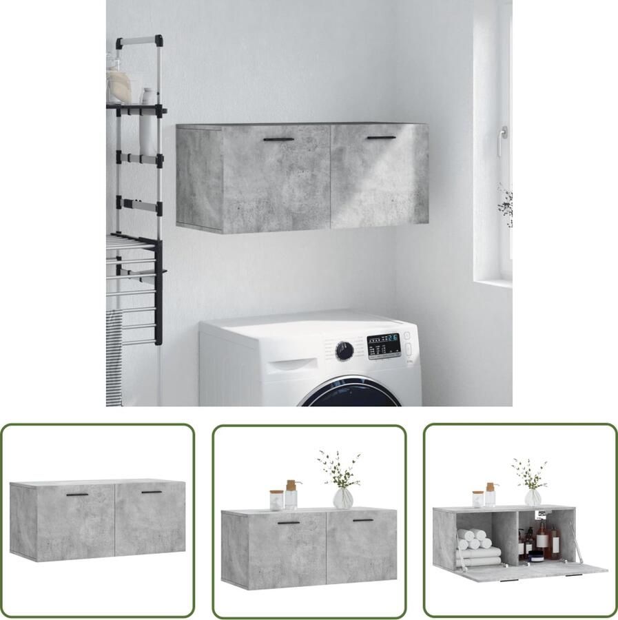 The Living Store Wandkast Betongrijs 80 x 36.5 x 35 cm Duurzaam materiaal Wandkast Houten Kast Grijze Kast Bergruimte Opslagoplossing - Foto 2