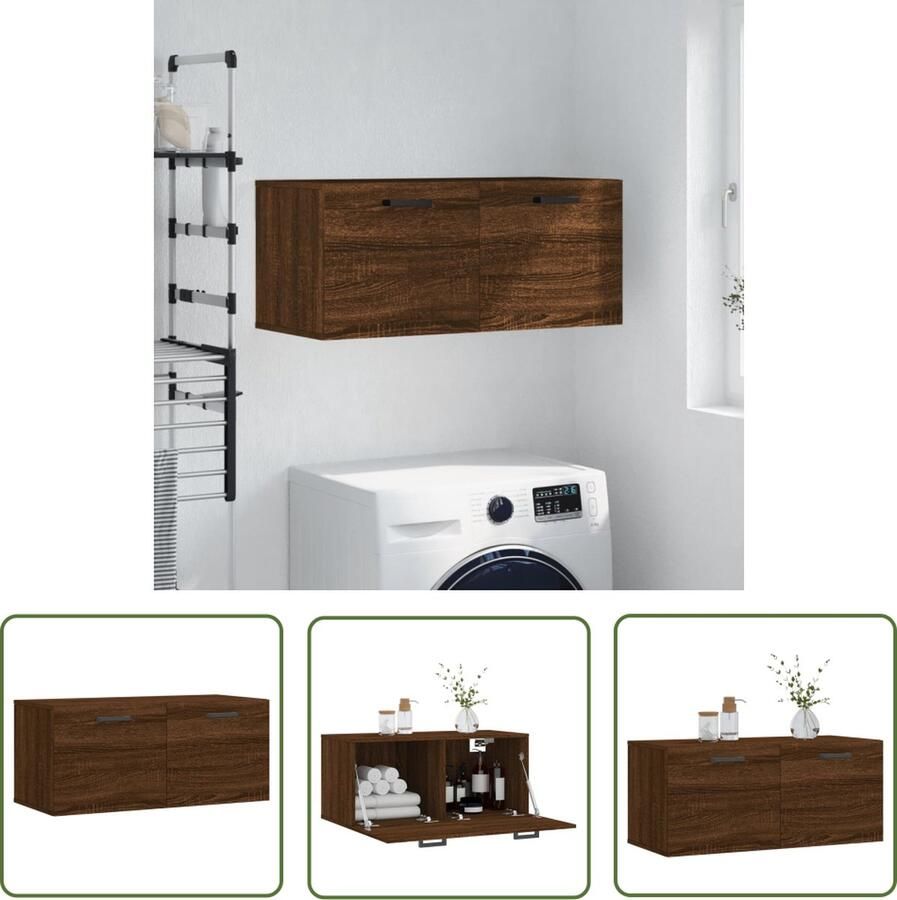 The Living Store Wandkast bruineiken 80 x 36.5 x 35 cm praktisch en decoratief Wandkast Houten Kast Bruine Kast Opbergkast Decoratieve Kast - Foto 2