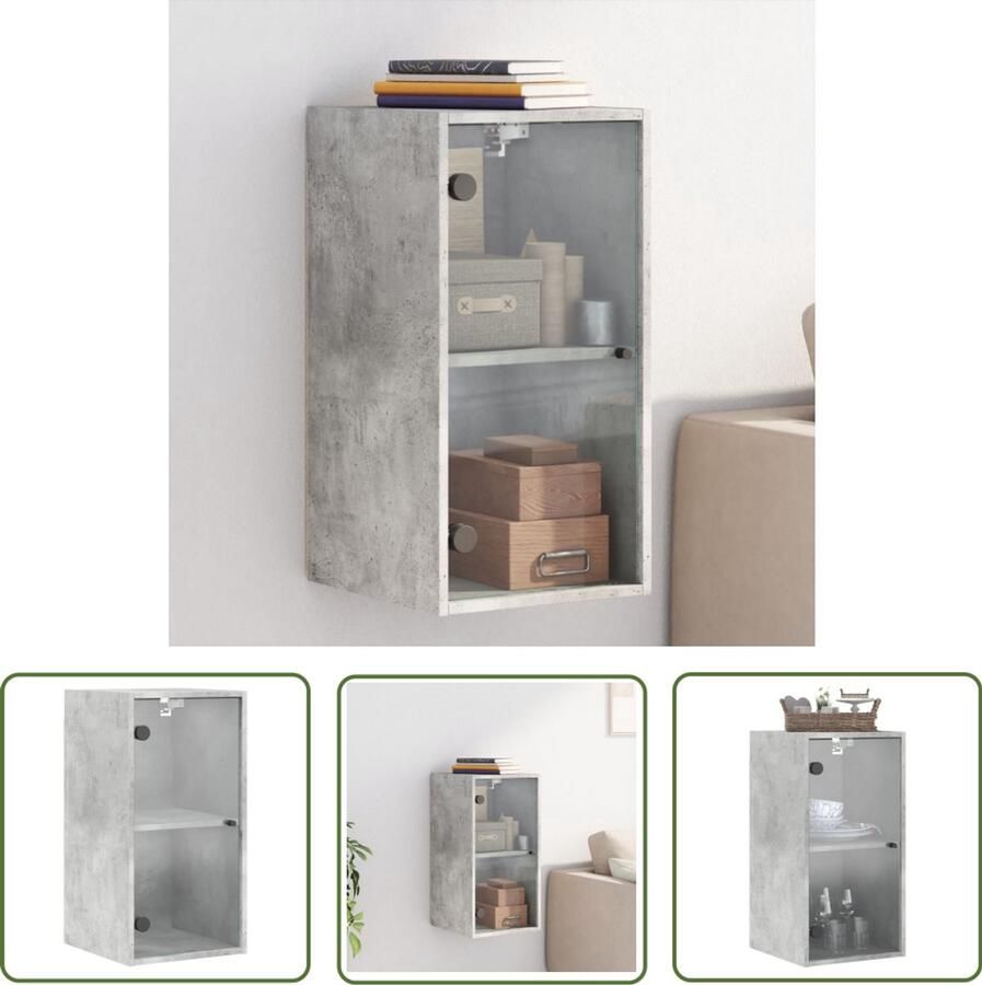 VidaXL Wandkast met glazen deuren 35x37x68 5 cm betongrijs Wandkast Houten Kast Glazen Deur Bergruimte Opslagoplossing
