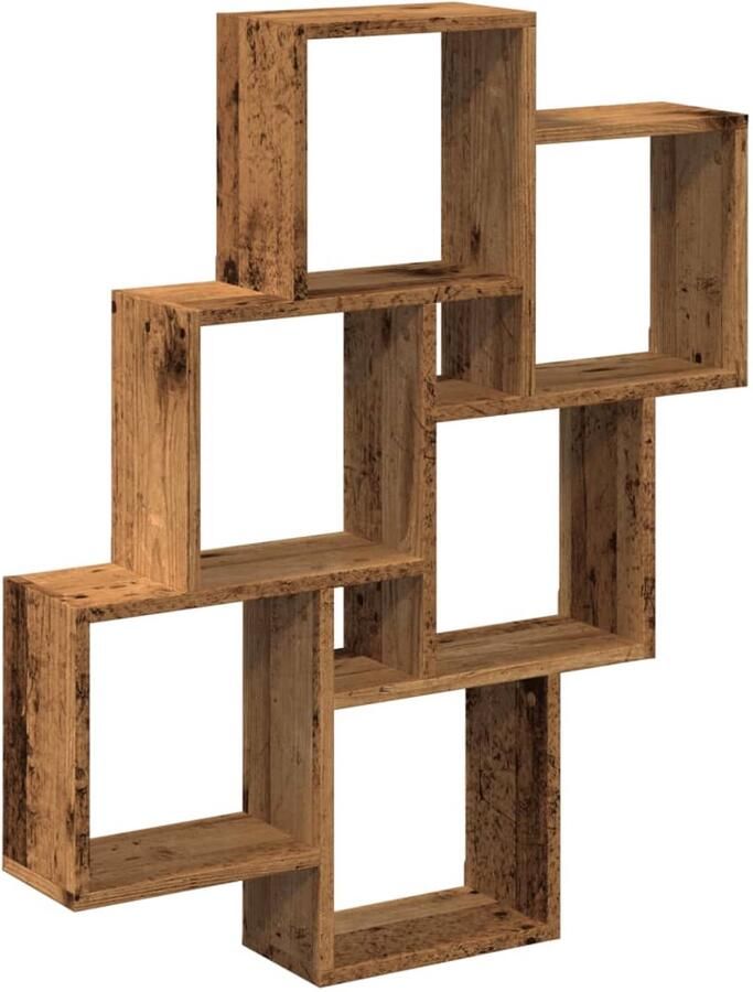 The Living Store Wandschap kubus 78x15x93 cm bewerkt hout oud houtkleurig Wandplankje Houten Plank Opslagoplossing Woonaccessoires Kastje
