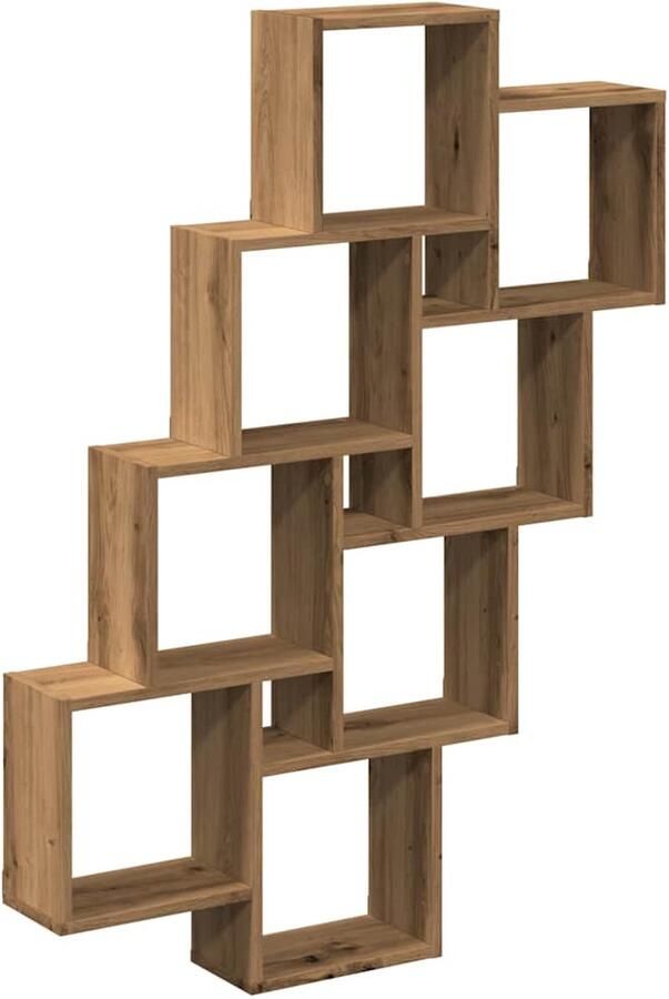 The Living Store Wandschap kubus 90x15x119 5 cm bewerkt hout artisanaal eiken Wandplankje Houten Plank Opbergkast Wanddecoratie Salontafel