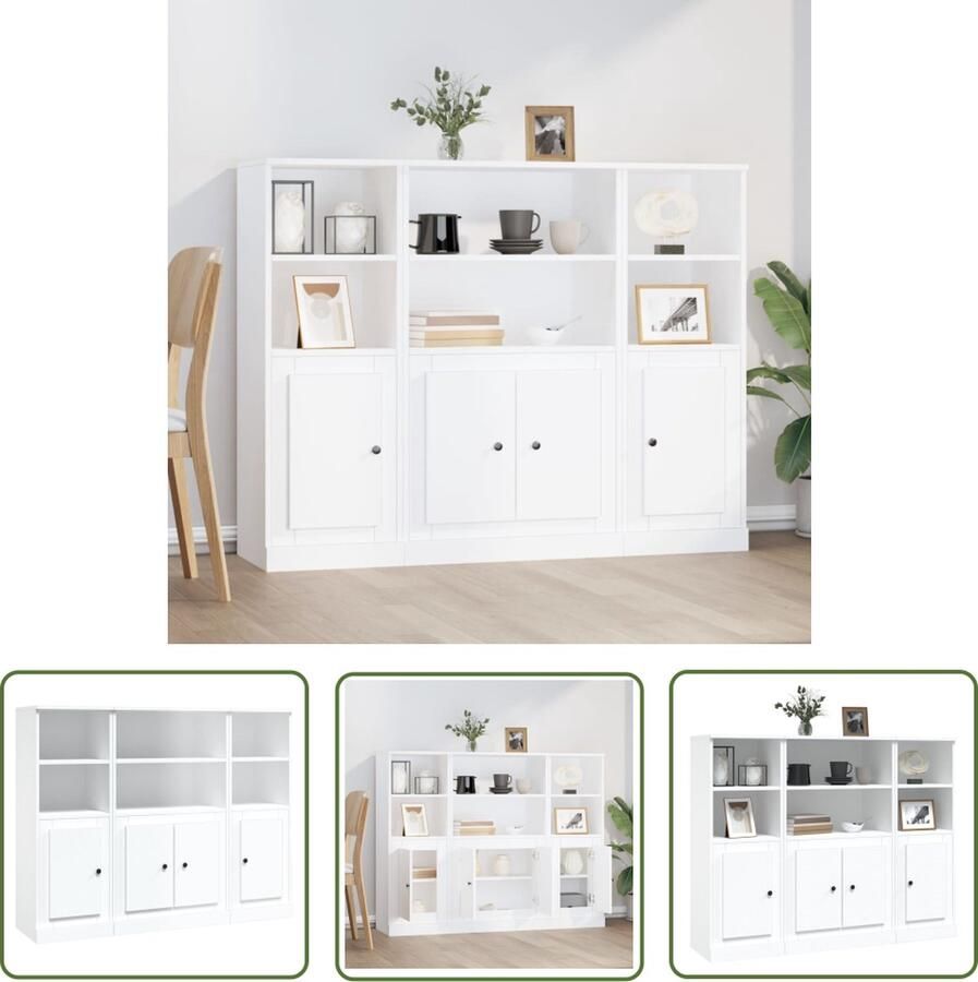 The Living Store Hoge kasten 3 st bewerkt hout wit Hoge Kasten Witte Kasten Houten Kasten Opbergkasten Kastsysteem