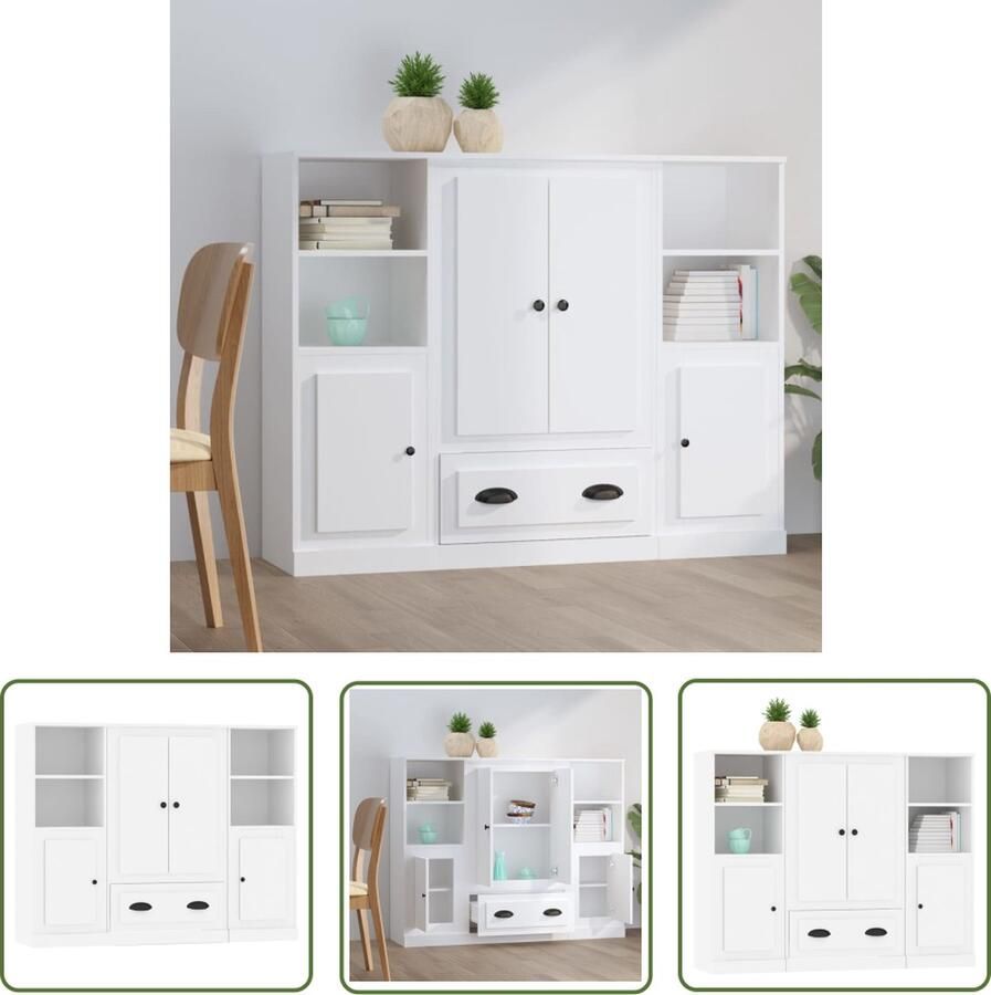 The Living Store Hoge kasten 3 st bewerkt hout wit Hoge Kast Witte Kast Houten Kast Scandinavisch Design Opbergkast