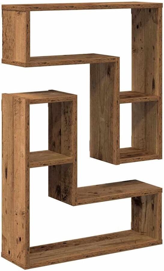 VidaXL Houten Kastjes Wandplanken Wandschappen kubus 2 st 50x15x50 cm bewerkt hout oud houtkleur Opslagoplossing Decoratiekast Boekenplank