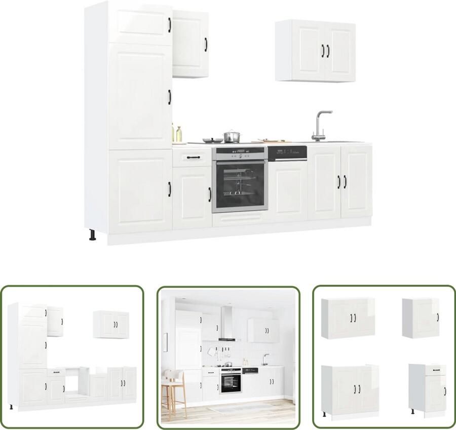 The Living Store 7-delige Keukenkastenset Kalmar bewerkt hout glanzend wit Keuken Kast Set Houten Keuken Kast Witte Keuken Kast Moderne Keuken Kast Opslagruimte Keuken