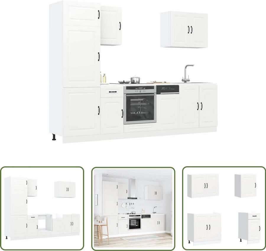 VidaXL Houten Keukenkasten Keuken Kast Set 7-delige Keukenkastenset Kalmar bewerkt hout wit Witte Keukenkasten Kalmar Serie Opslagoplossing Keuken