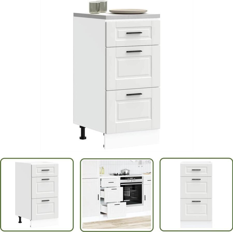 The Living Store Keuken onderkast Porto bewerkt hout wit Keukenonderkast Houten Keukenkast Witte Keukenkast Opslagruimte Keuken Keukenmeubel