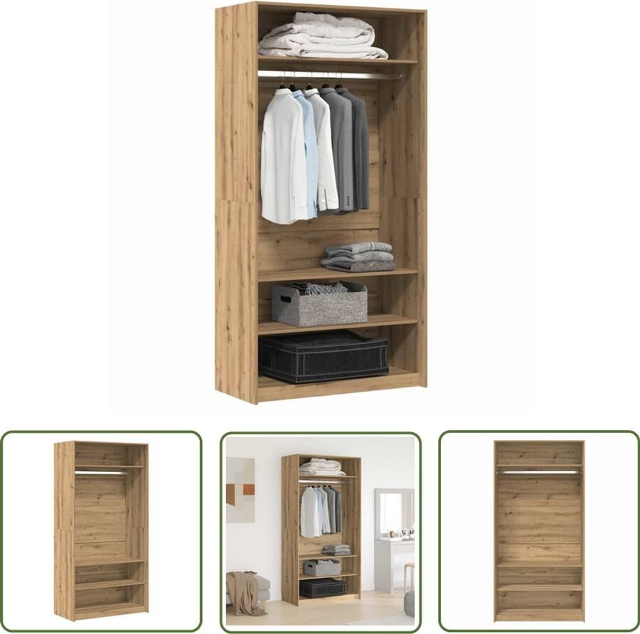The Living Store Kledingkast 100x50x200 cm bewerkt hout artisanaal eikenkleurig Kledingkast Houten Kledingkast Garderobe Opslagkasten Compacte Kledingkast