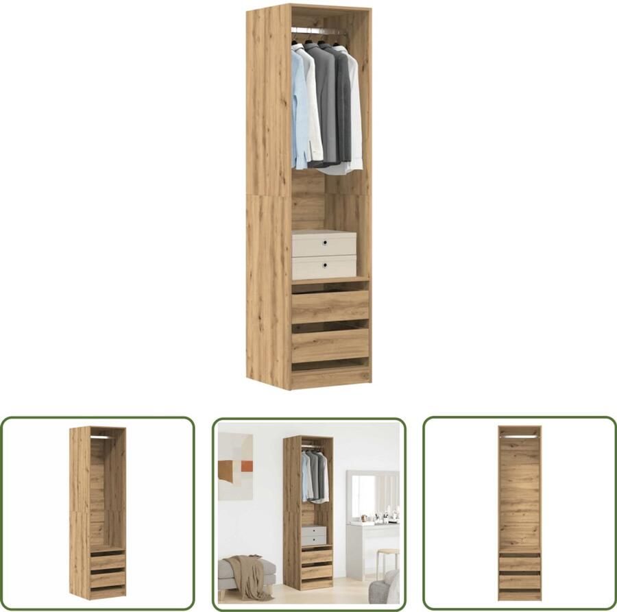 The Living Store Kledingkast 50x50x200 cm bewerkt hout artisanaal eikenkleurig Kledingkast Houten Kledingkast Garderobe Opslagoplossing Bergruimte
