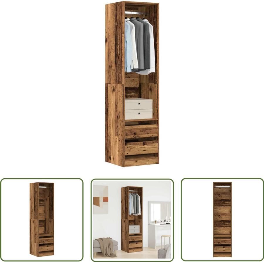 The Living Store Kledingkast 50x50x200 cm bewerkt hout oud hout Kledingkast Houten Kledingkast Vintage Kledingkast Garderobe Bergruimte