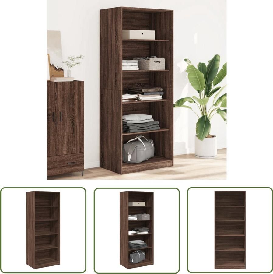 The Living Store Kledingkast 80x50x200 cm bewerkt hout bruin eikenkleur Kledingkast Houten Kledingkast Bruine Eiken Kleur Hangkasten Opbergkast