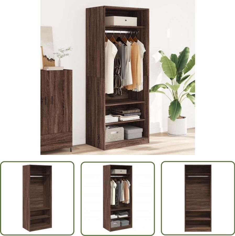 The Living Store Kledingkast 80x50x200 cm bewerkt hout bruin eikenkleur Kledingkast Houten Kledingkast Bruine Eiken Kleur Vintage Stijl Minimalistisch Design