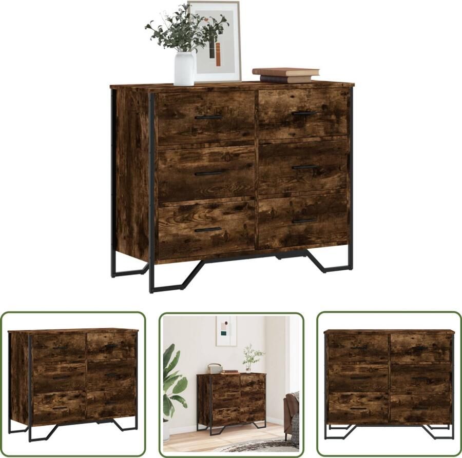 VidaXL Ladekast 91x35 5x74 5 cm bewerkt hout gerookt eikenkleurig Ladekast Houten Ladekast Opbergkast Bergruimte Tv Meubel