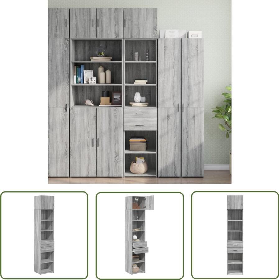 VidaXL Opbergkast smal 45x42 5x225 cm bewerkt hout grijs sonoma eiken Kleurrijke Opbergkasten Houten Opbergkast Slimme Opbergoplossingen Opbergkast Salon Opbergkast Woonkamer