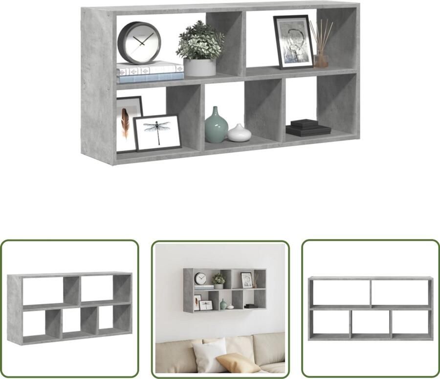 The Living Store Wandschap 100x25x50 cm bewerkt hout betongrijs Wandplank Houten Plank Opbergplankje Muurschaps Minimalistisch Meubilair
