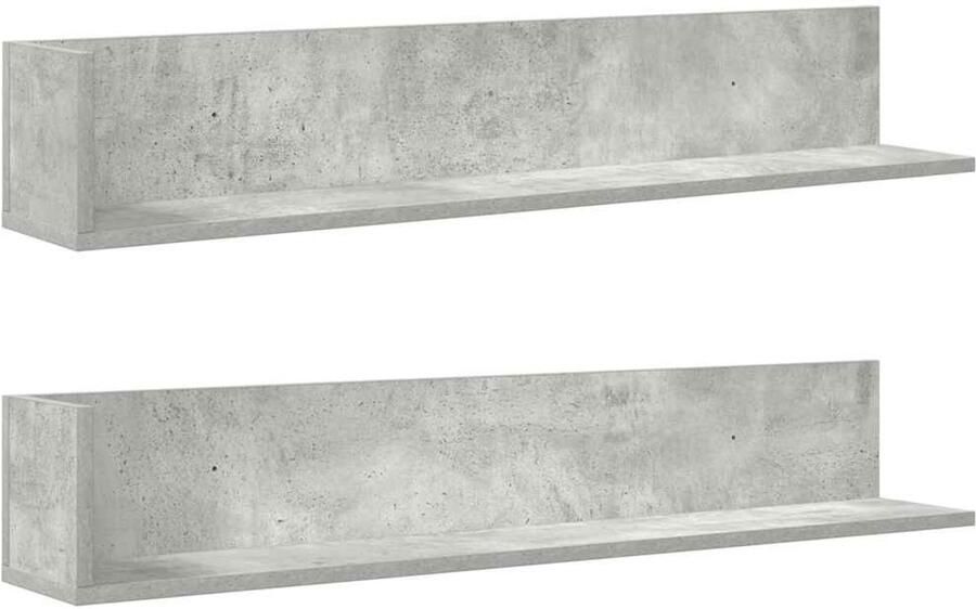 The Living Store Wandschappen 2 st 100x16 5x16 5 cm spaanplaat betongrijs Wandplank Houten Plank Opbergplank Decoratief Minimalistisch