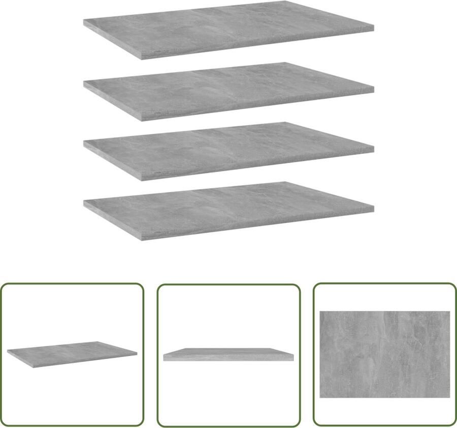 The Living Store Wandschappen 4 st 60x40x1 5 cm bewerkt hout betongrijs Wandplank Boekenplank Opbergruimte Badkamerkast Slaapkamerdecoratie