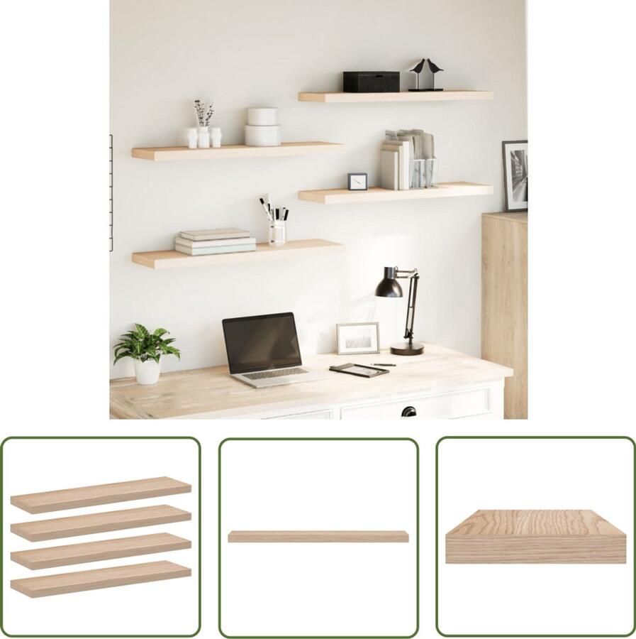 VidaXL Houten Plank Zwevende Plank Wandschapppen 4 st 90x23 5x4 cm bewerkt hout Wandplank Bergruimte Decoratie