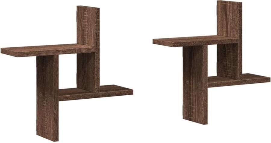 VidaXL Houten Planken Wandplanken Wandschappen 2 st 38x12x38 cm bewerkt hout bruin eikenkleurig Opbergplank Decoratie Plank Schelpjeskast