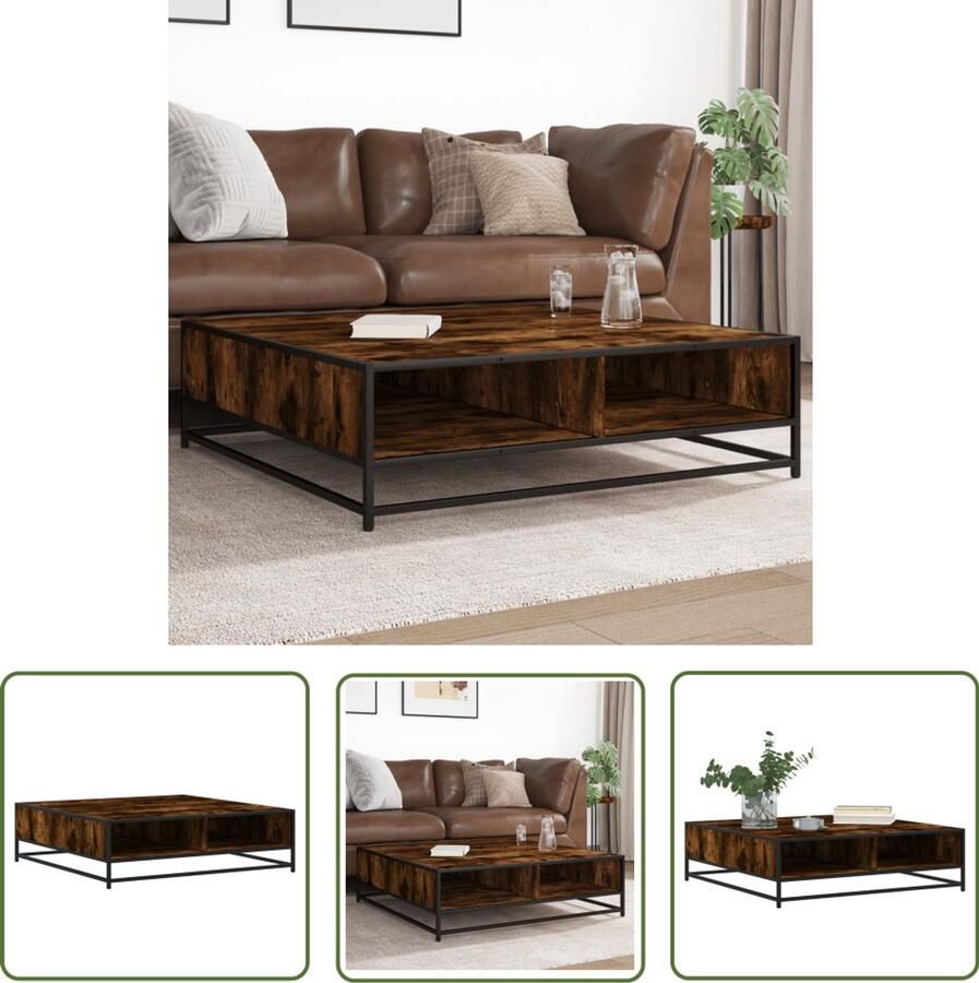 VidaXL Salontafel 100x100x30 cm bewerkt hout en metaal gerookt eiken Salontafel Houten Salontafel Zwarte Salontafel Industrieel Salontafel Multifunctionele Salontafel