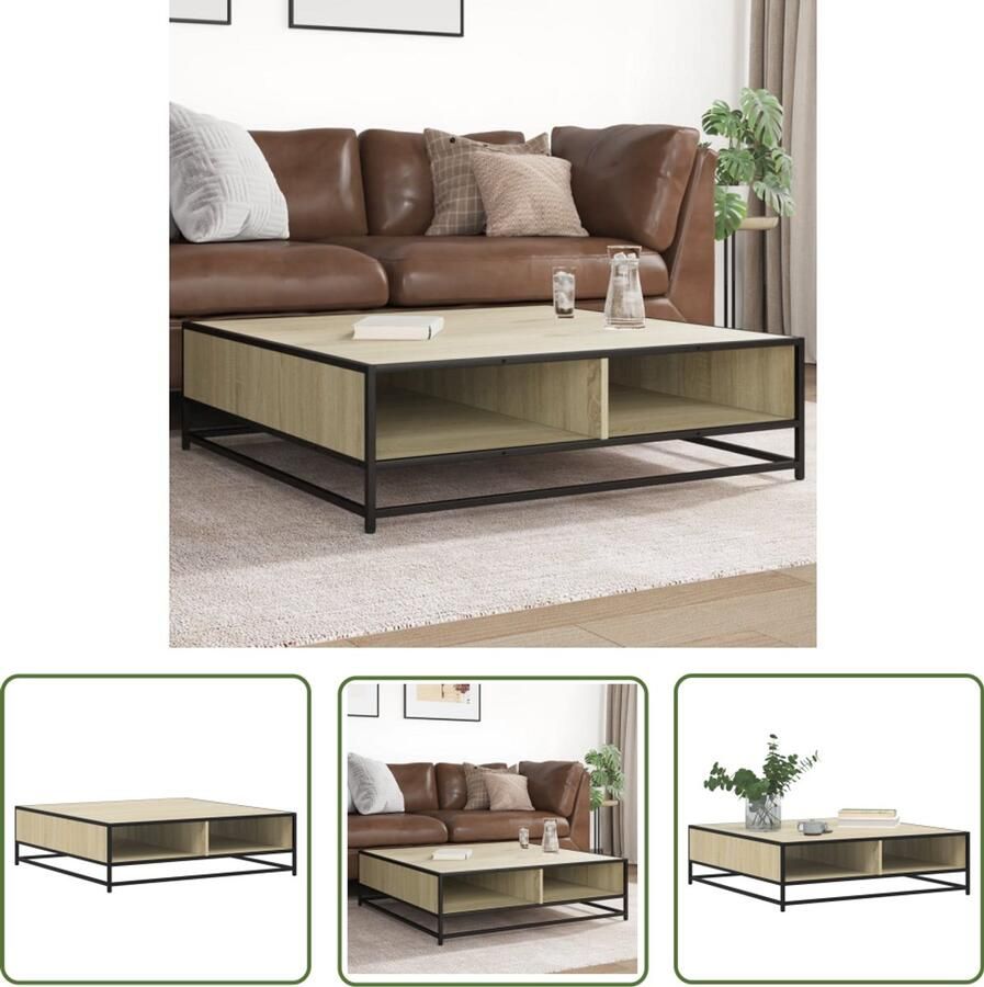 VidaXL Salontafel 100x100x30 cm bewerkt hout en metaal sonoma eiken Salontafel Houten Salontafel Tv Tafellaar Eethoek Set Living Room Furniture