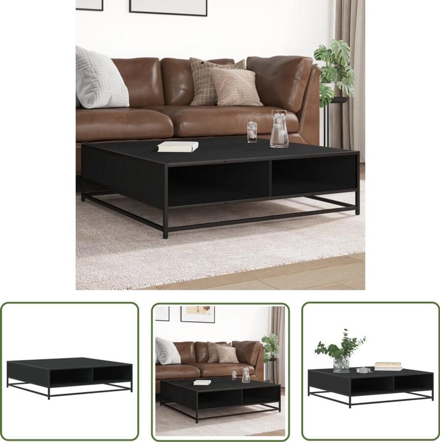 VidaXL Salontafel 100x100x30 cm bewerkt hout en metaal zwart