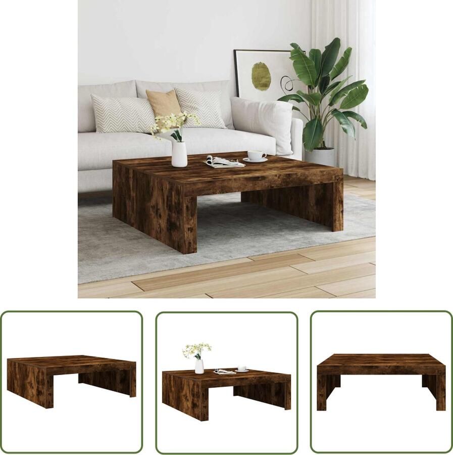 The Living Store Salontafel 100x100x35 cm bewerkt hout gerookt eikenkleurig Salontafel Houten Salontafel Gerookte Eiken Salontafel Bewerkt Hout Kleine Salontafel - Foto 4