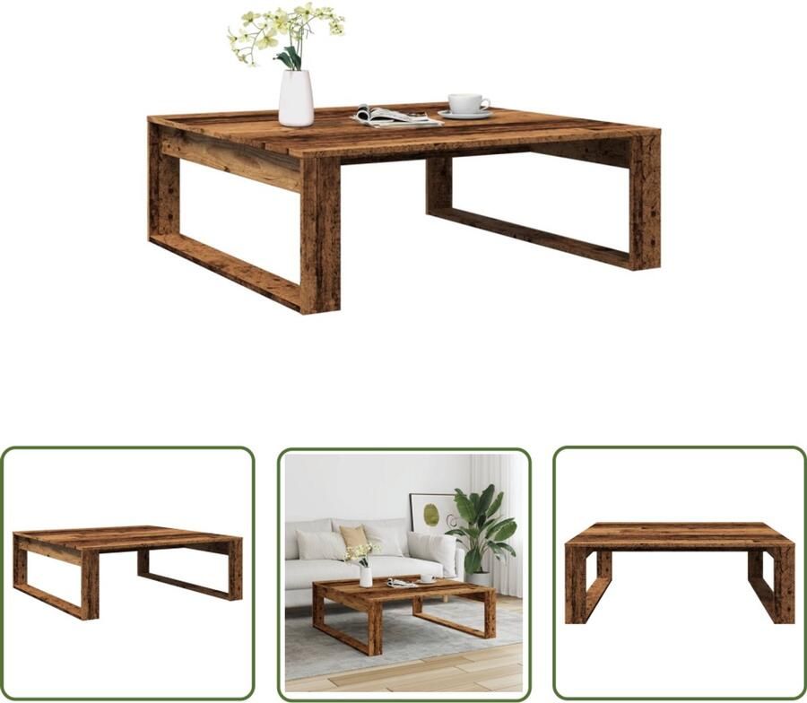 The Living Store Salontafel 100x100x35 cm bewerkt hout oude houtkleurig Salontafel Houten Salontafel Vintage Salontafel Hout Kleur Moderne Salontafel