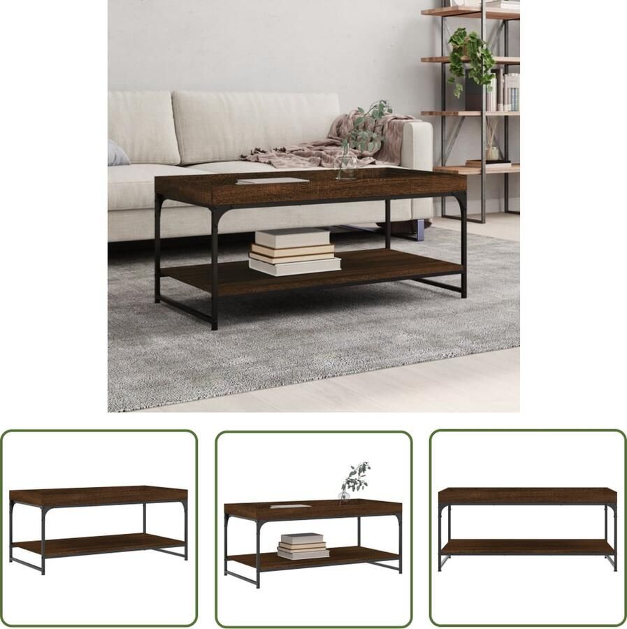 The Living Store Salontafel Bruineiken 100 x 49 x 45 cm Opbergruimte Stabiel frame Salontafel Houten Salontafel Bruine Eiken Salontafel Met Opbergruimte Kleine Salontafel