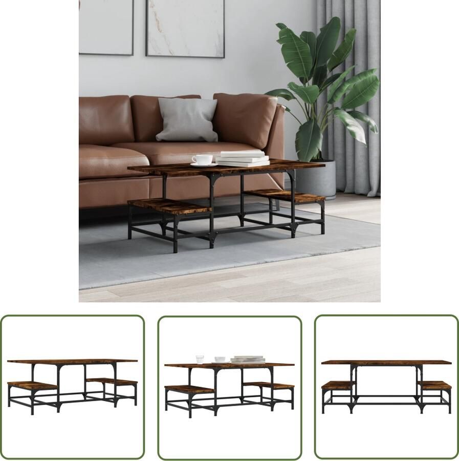 The Living Store Salontafel Trendy Hout Metaal Gerookt Eiken 100 x 50.5 x 40 cm Montage vereist Salontafel Houten Salontafel Gerookte Eiken Salontafel Trendige Salontafel Livingroom Meubilair