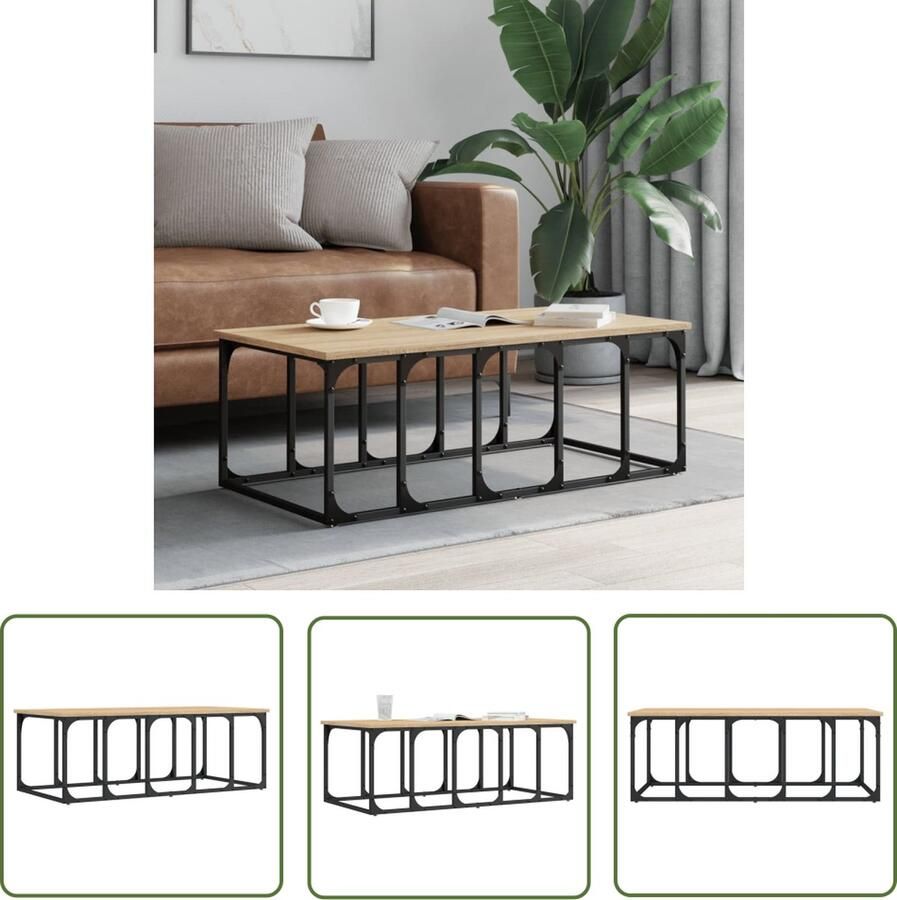 The Living Store Salontafel 100x50x35 5 cm bewerkt hout sonoma eikenkleurig Salontafel Houten Salontafel Sonoma Eiken Bewerkt Hout Modern Meubilair - Foto 3