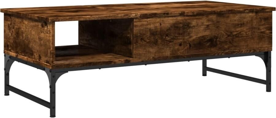 VidaXL Salontafel 100x50x35 cm bewerkt hout en metaal gerookt eiken Salontafel Houten Salontafel Eiken Salontafel Bruine Salontafel Metalen Salontafel
