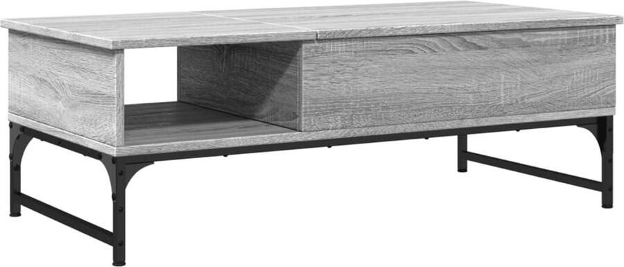 The Living Store Salontafel 100x50x35 cm bewerkt hout en metaal grijs sonoma Salontafel Houten Salontafel Grijze Salontafel Tv Tafellaar Koffietafel